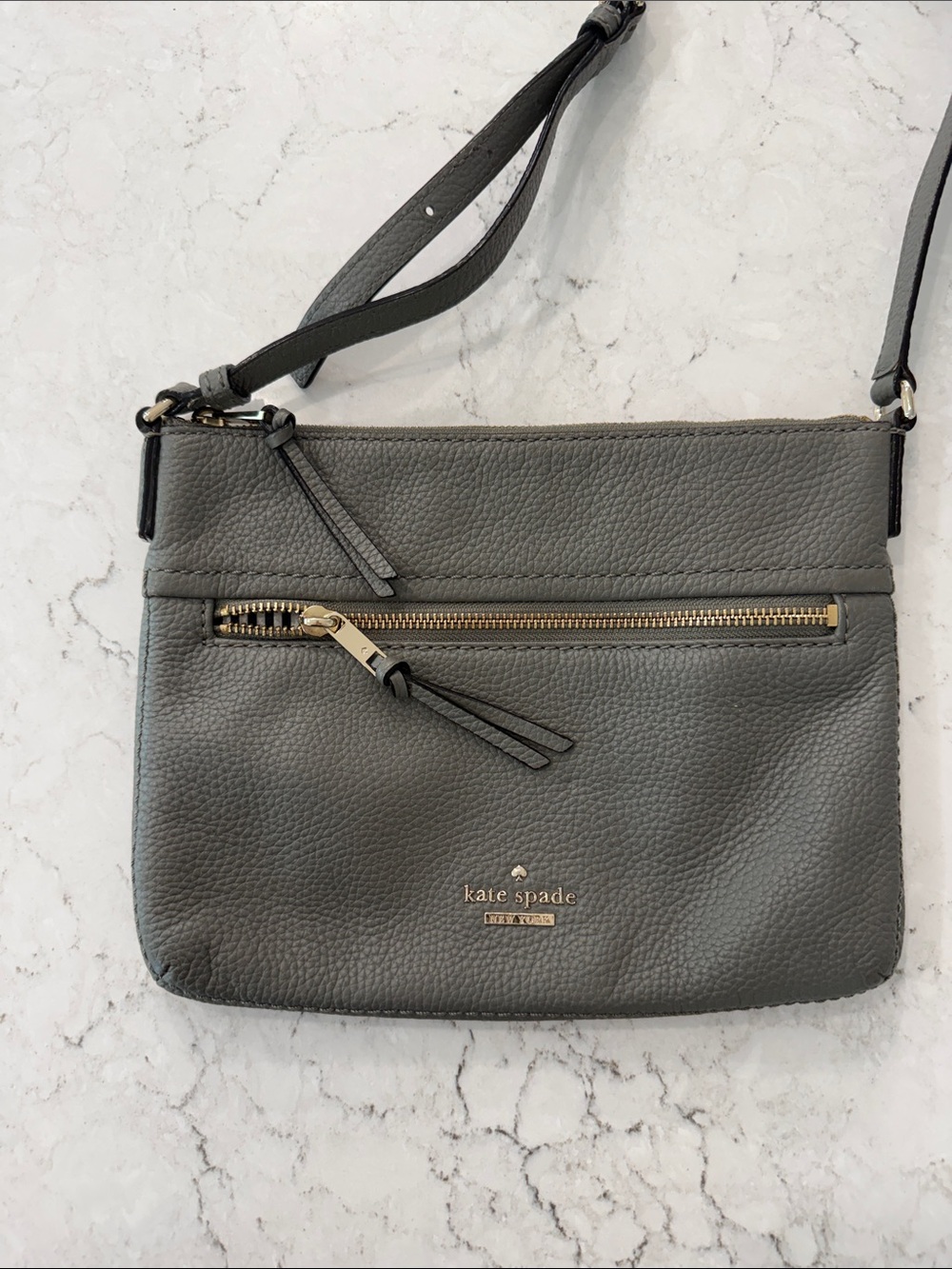 kate spade Gray Pebbled Leather Crossbody with Gold Hardware - Picture 1 of 9